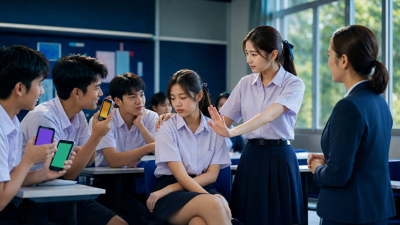 นักเรียนช่วยเพื่อนที่ถูกล้อเลียนในโลกออนไลน์